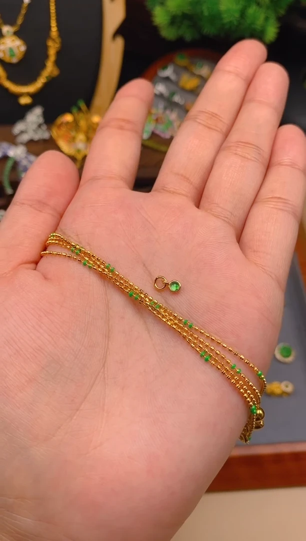 【闪购商品】翡翠项链银S925镶嵌金色可调节项链