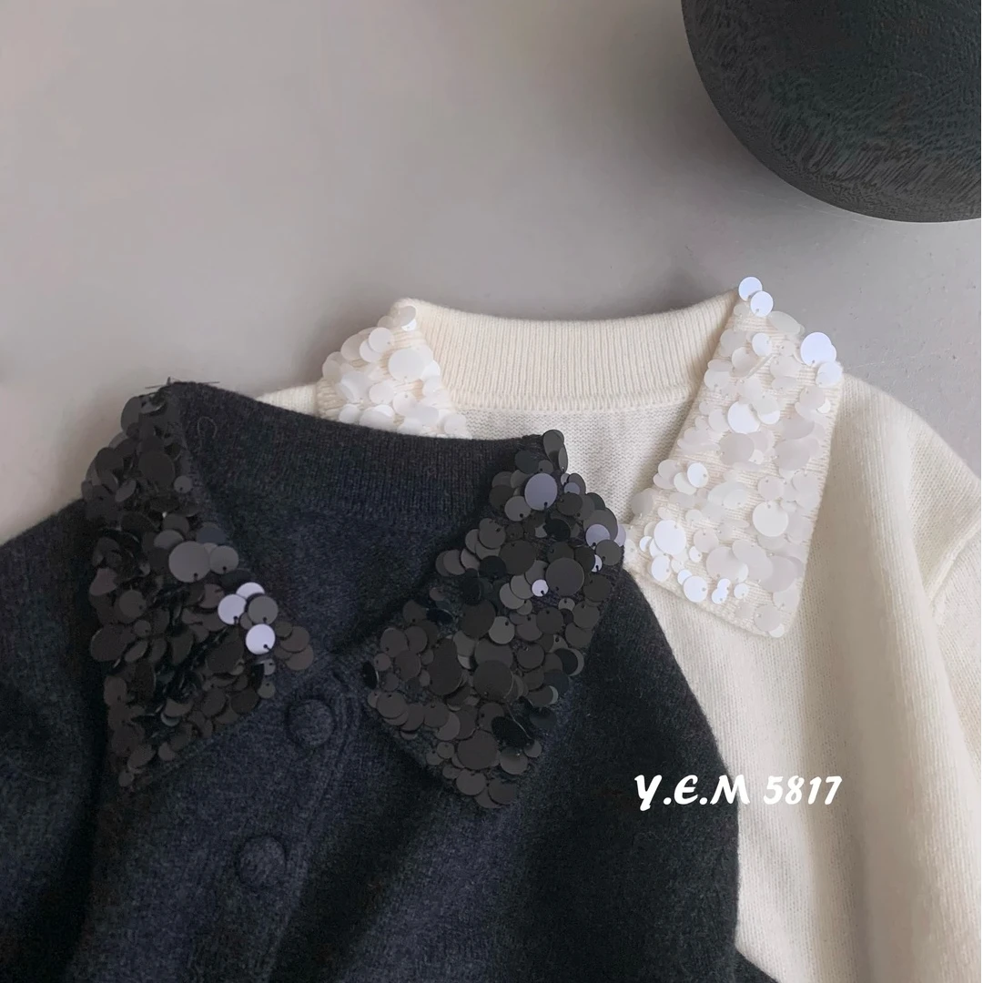 【100%绵羊毛 不可机洗】亮片翻领气质百搭羊毛衫女秋冬套头毛衣