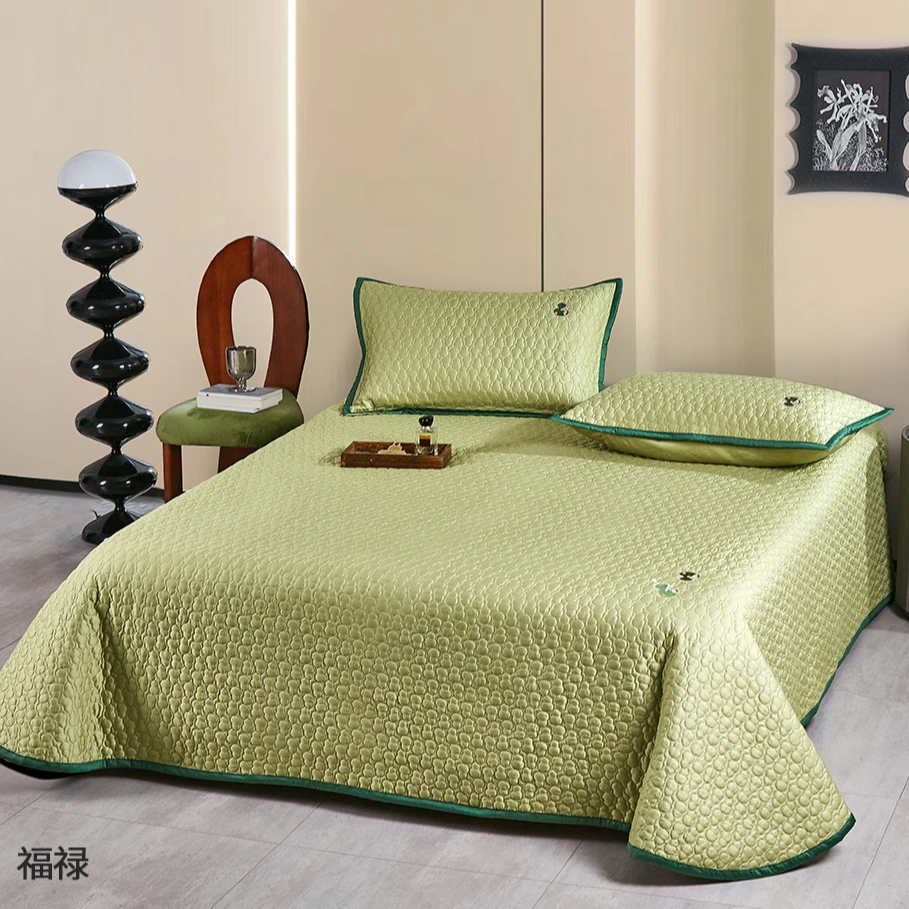 高端轻奢莫代尔重工刺绣手工包边床盖绗缝三件套榻榻米透气多功能