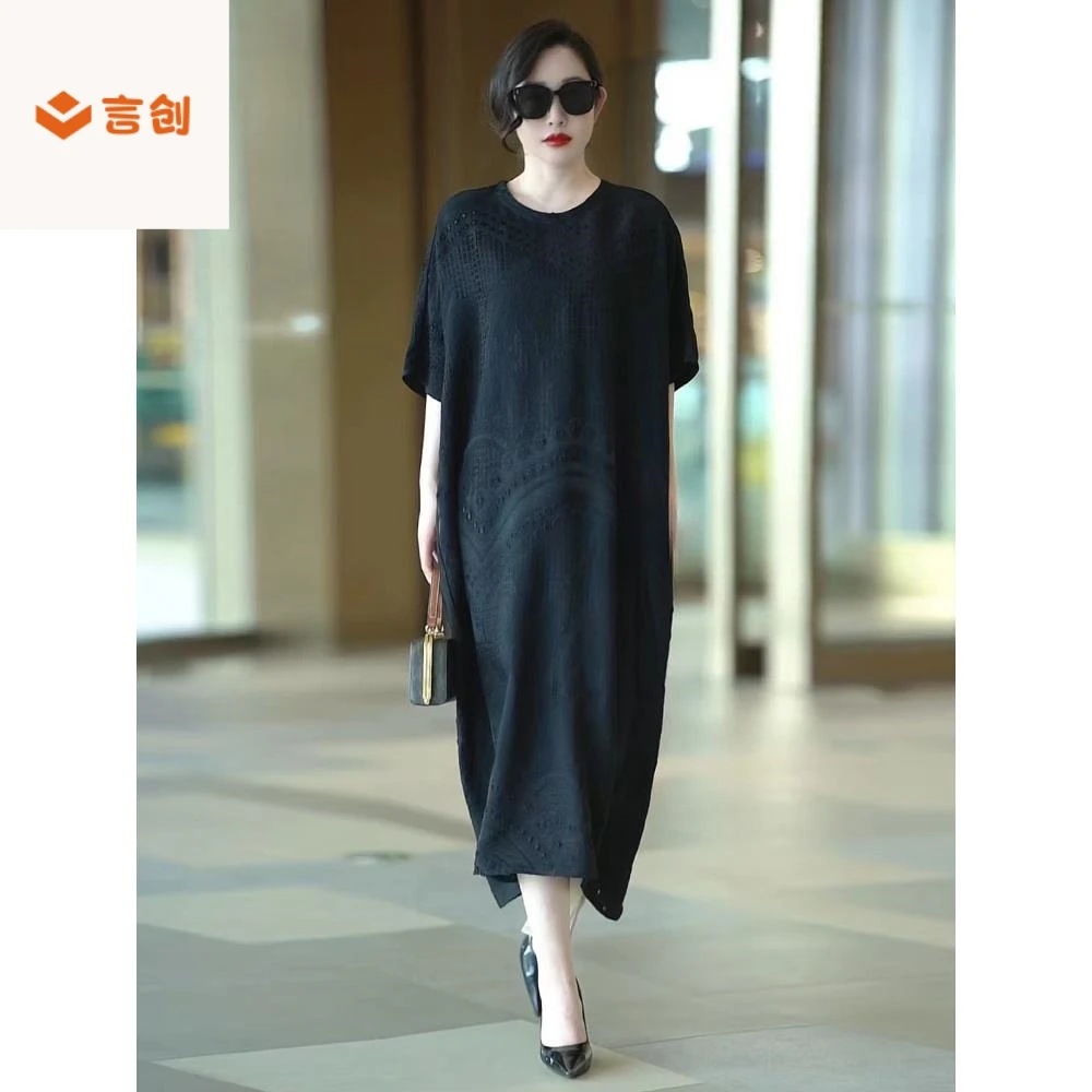 414中年妈妈夏装连衣裙洋气大码遮肚新款复古优雅减龄阔太太裙子