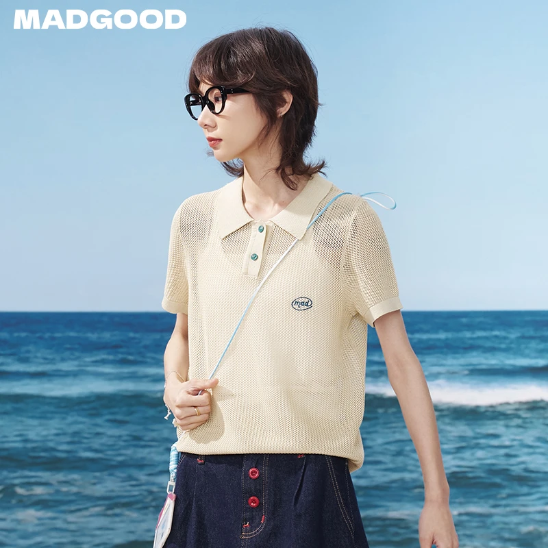 madgood马得工地抑菌凉感丝纱织镂空平绣工艺小polo衬衫MY252316