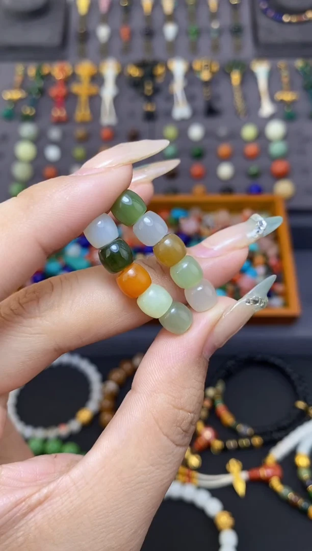 未镶嵌和田玉挂件7mm极限弧五连珠多样性发货拍一发一