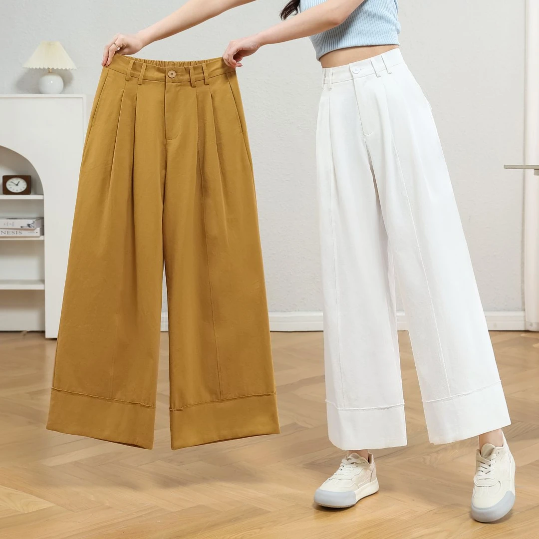 小个子阔腿裤女2025新款夏季薄款九分八分高腰显瘦宽松纯棉西装裤