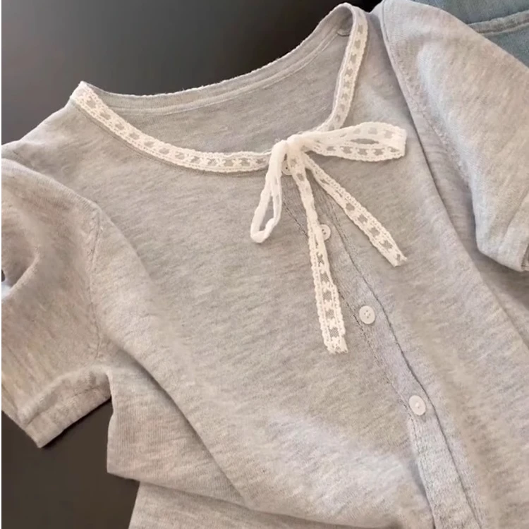 小香风假两件正肩短袖t恤女装夏季小个子设计感小众显瘦长袖上衣