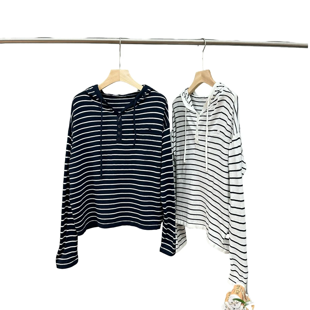 羊毛条纹 双11大促连帽宽松羊毛衫