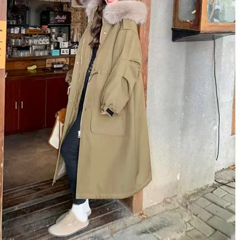 冬季大毛领连帽宽松加厚派克大衣女工装外套（毛领掉毛）dly8288