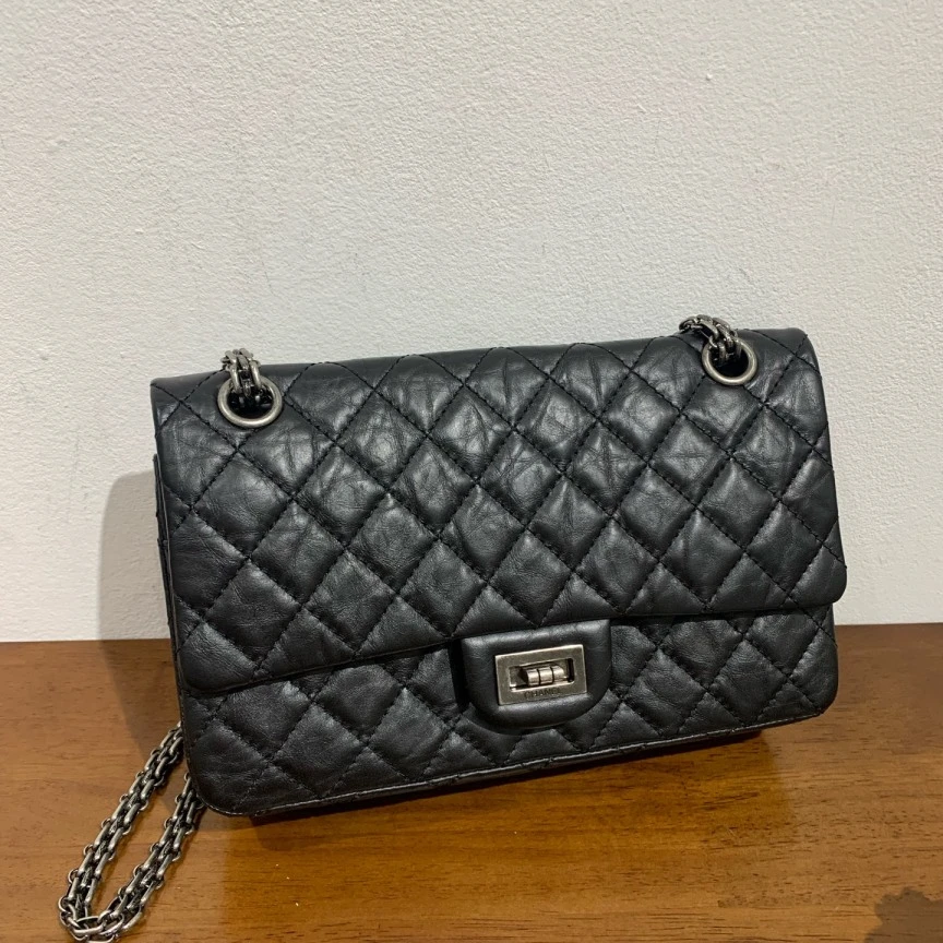99新 Chanel/香奈儿 黑银牛皮2.55 小号14开单肩包