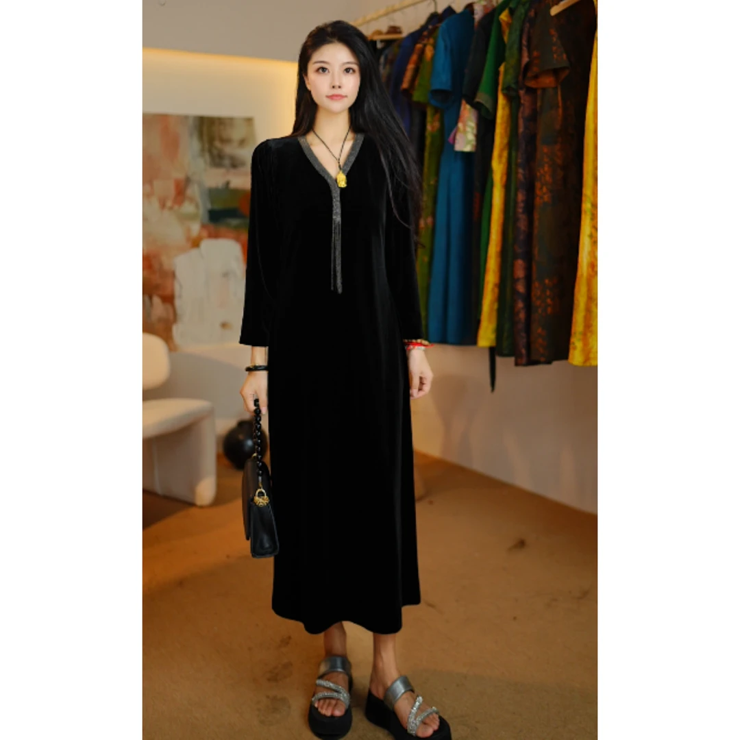 【黑金丝绒】新中式夏季专柜高端定制双面双穿国仙女裙