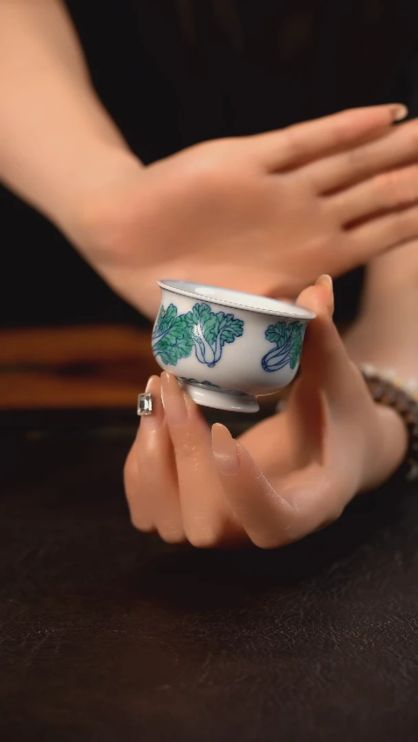 杯云霞珍藏斗彩白菜小炉式杯