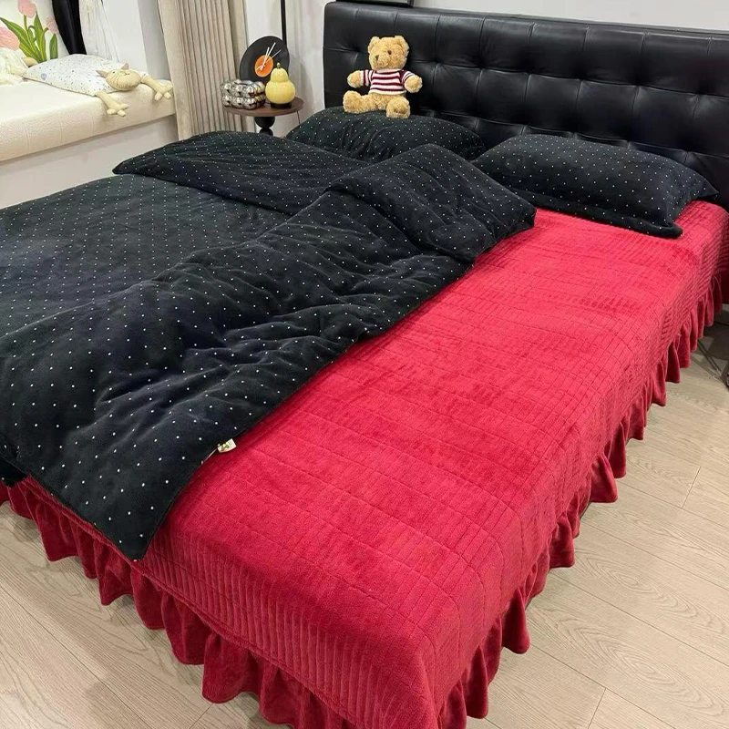 少女ins风冬季加厚牛奶绒床盖四件套双面珊瑚绒夹棉床单被套床品
