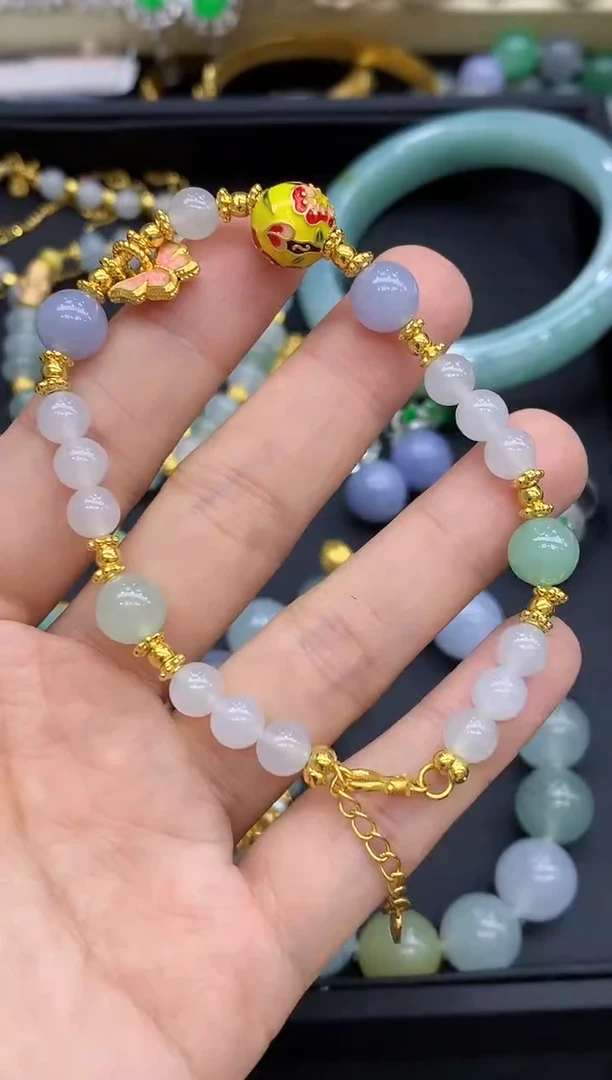 足金镶嵌手链翡翠587-中国好珍宝