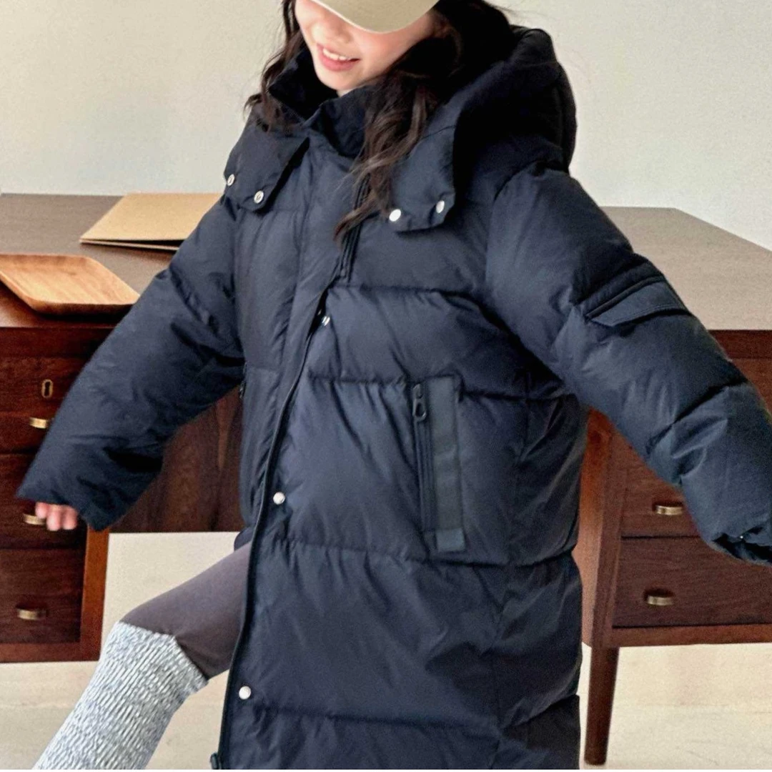 【云朵小葵】女童新款时尚设计感中长款连帽纯色百搭羽绒服8060