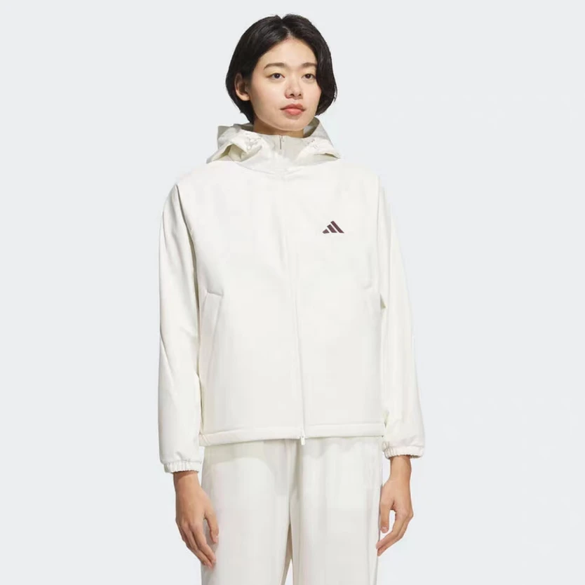 阿迪达斯adidas女子白色连帽户外休闲运动夹克外套 KC0055