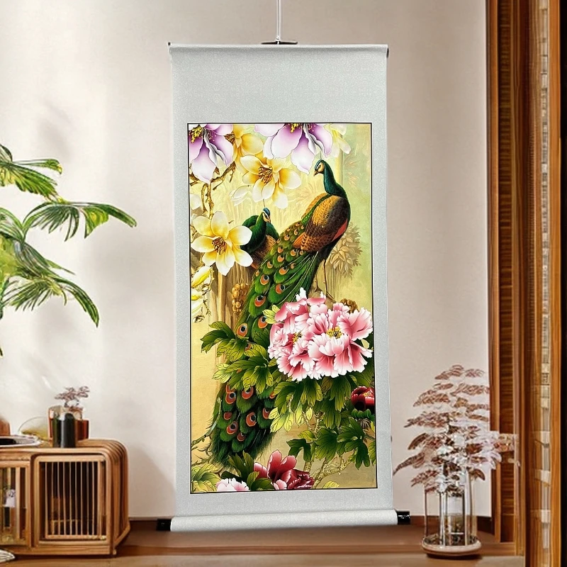 【Z28号孔雀富贵图6 】60x150仿古画国风画装饰画