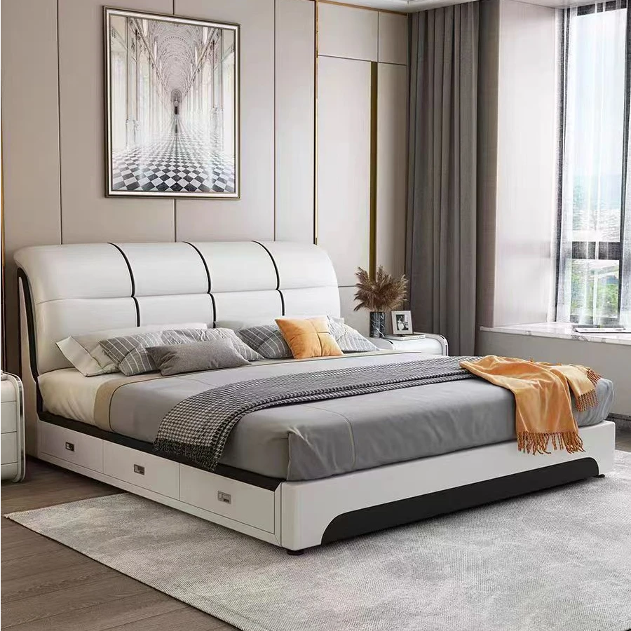 【慕宇家具】718#现代简约双人婚床主卧1.8米小户型高箱储物主卧床