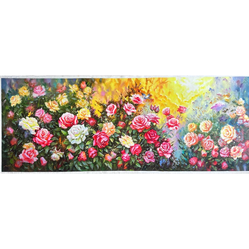 繁花似锦油画 85x220cm 朝鲜油画 客厅书房画卧室 纯手工纯手绘