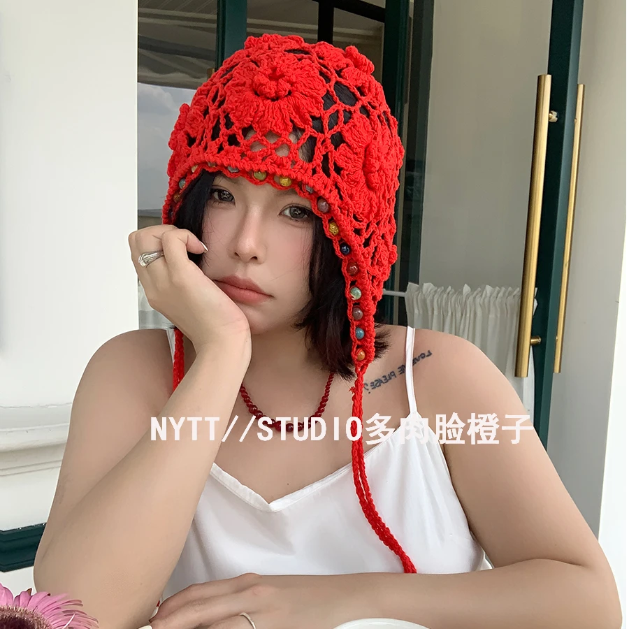 【橙子家】52-62头围纯手工钩花镂空流苏帽波西米亚风薄款透气