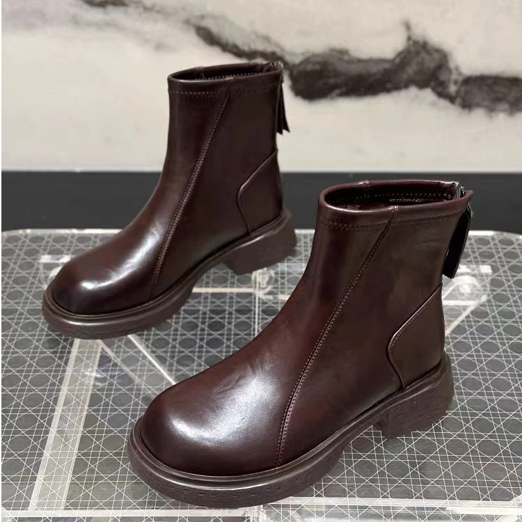 33833 新款时尚秋冬圆头平底女短靴四季款