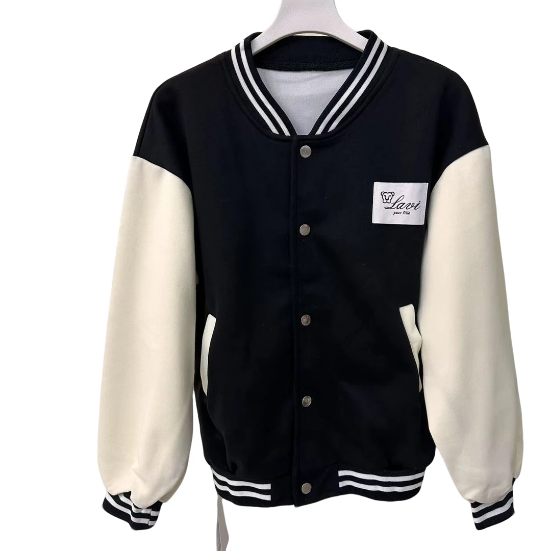 255美式炸街黑色棒球服外套女新款小个子情侣棒球服夹克上衣