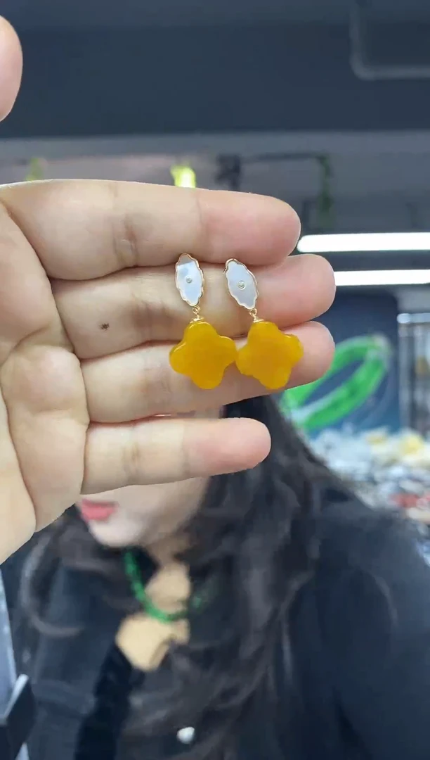 银S925镶嵌翡翠耳饰多样性发其一颜色微差