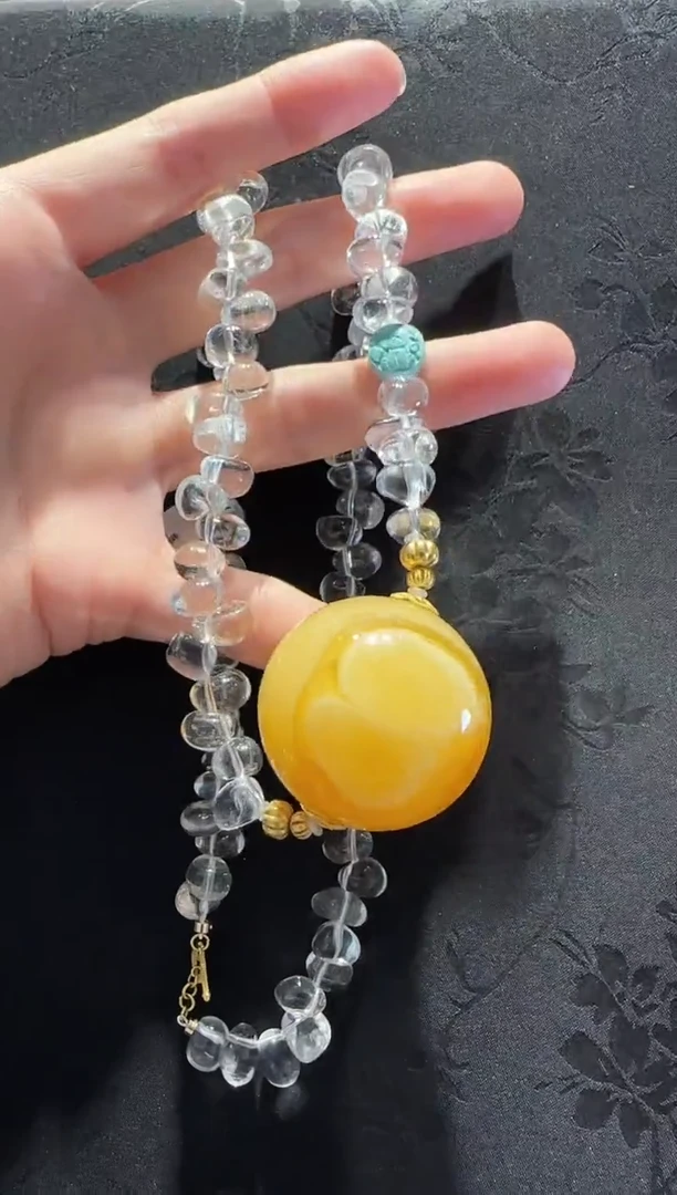蜜蜡颈饰18K金镶嵌珠宝原创直播间34.2mm