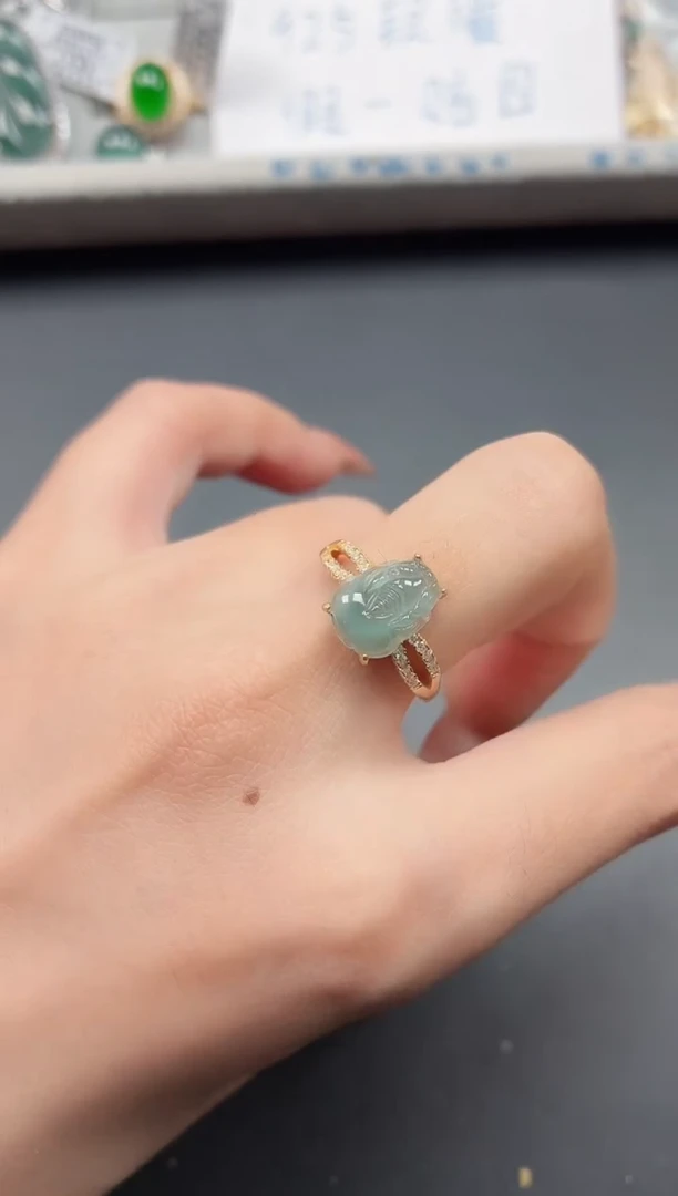 银S925镶嵌戒指翡翠1