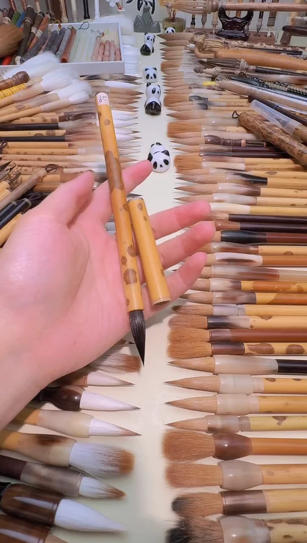 紫霄环佩 湘妃竹镶管帽笔杆 纯黑尖紫毫笔 出峰3.0cm*0.8