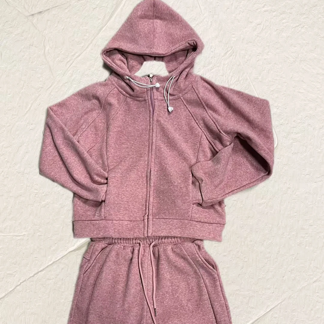 2087 春季新款时尚百搭运动休闲连帽开衫阔腿裤两件套套装 三楼