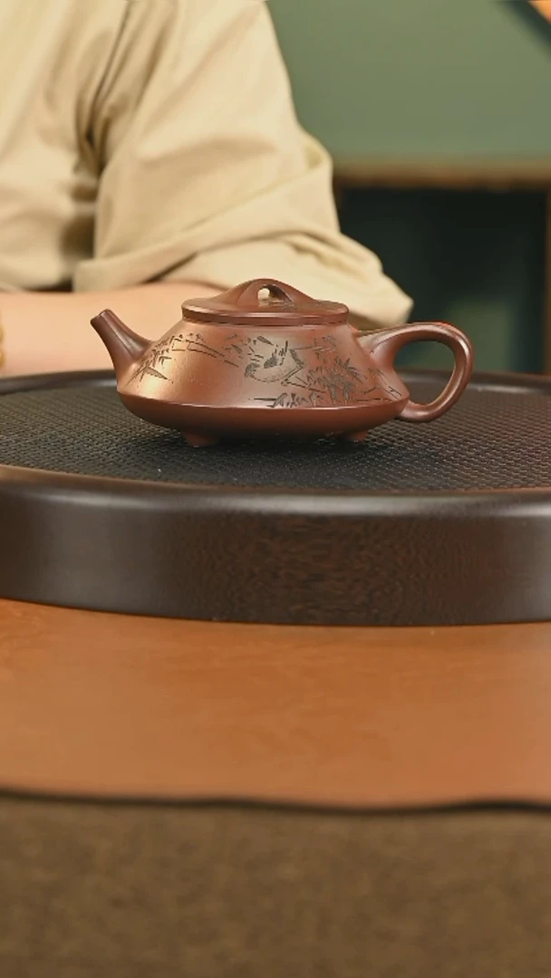 茶壶紫砂869 石瓢老紫泥200cc手刻满刻