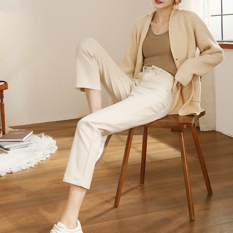 九分直筒牛仔裤女白色烟管窄版裤子2025春秋新款显瘦高腰小个子