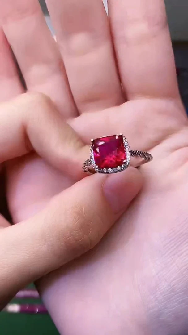 银S925镶嵌戒指红宝石156