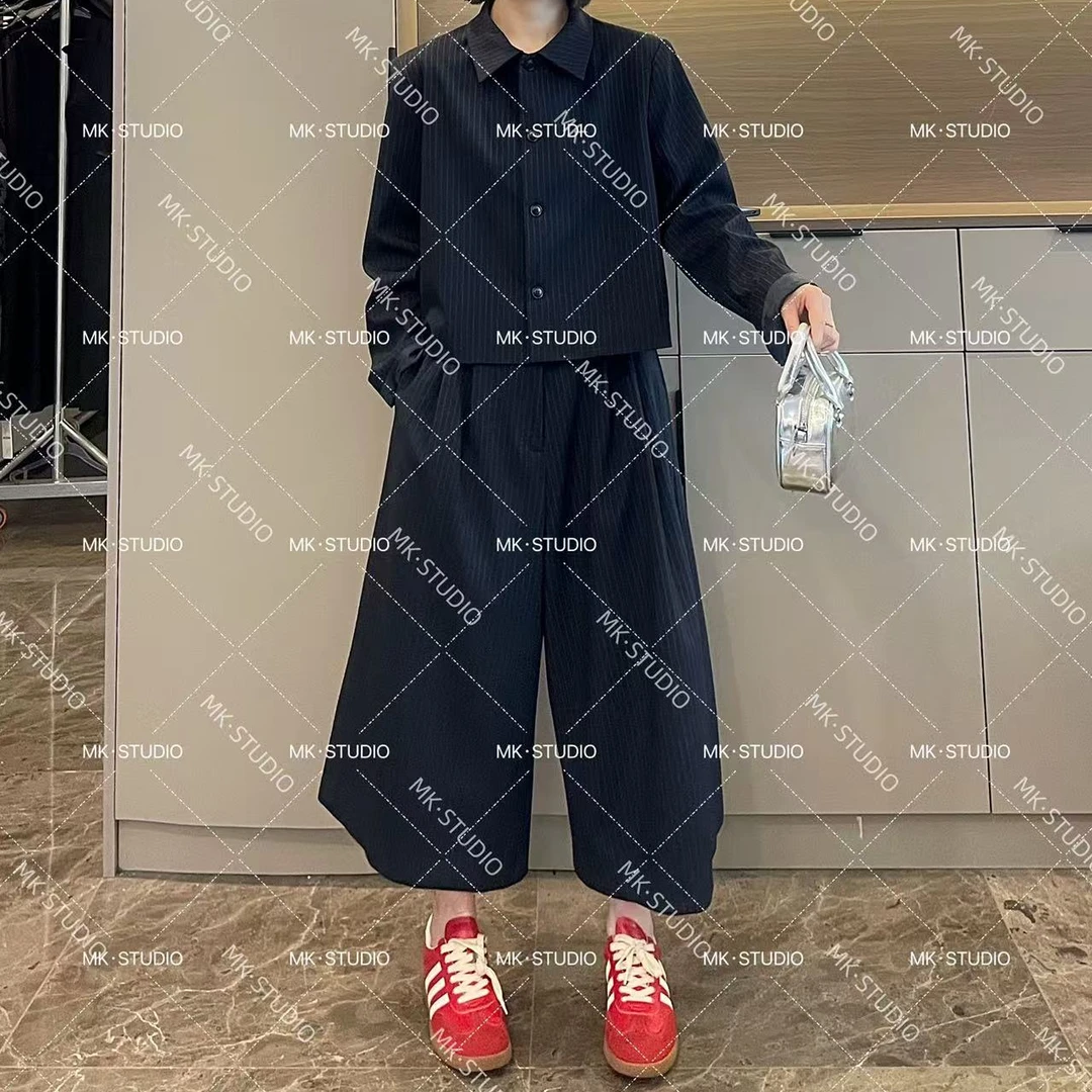 米可/MK-1640ZJ【竖条纹套装】时尚休闲气质春季新款竖条纹两件套