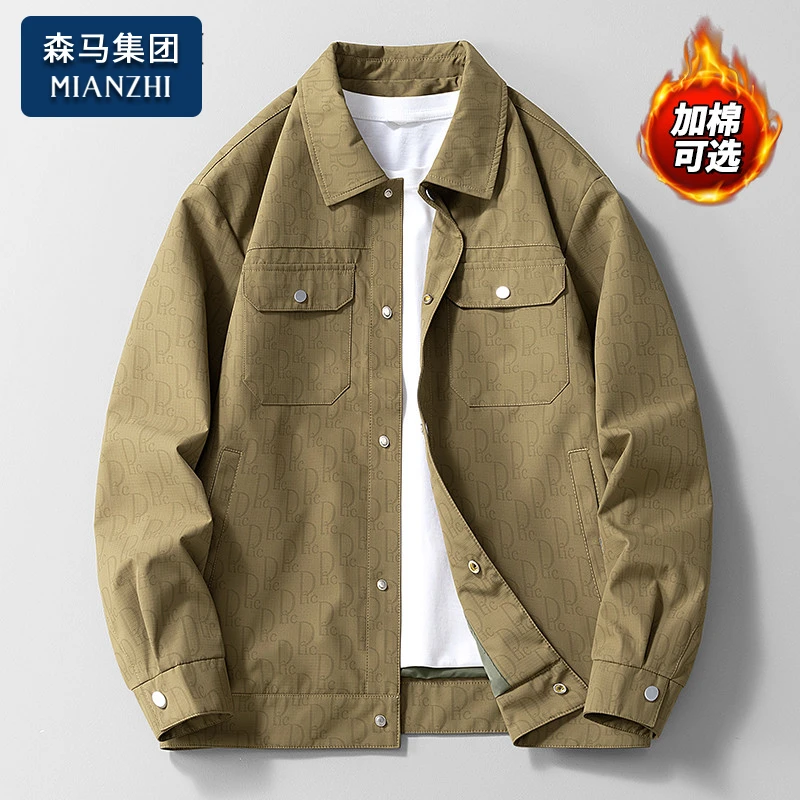 棉致满印潮流夹克外套男士秋冬季加厚保暖复古风工装休闲翻领外衣