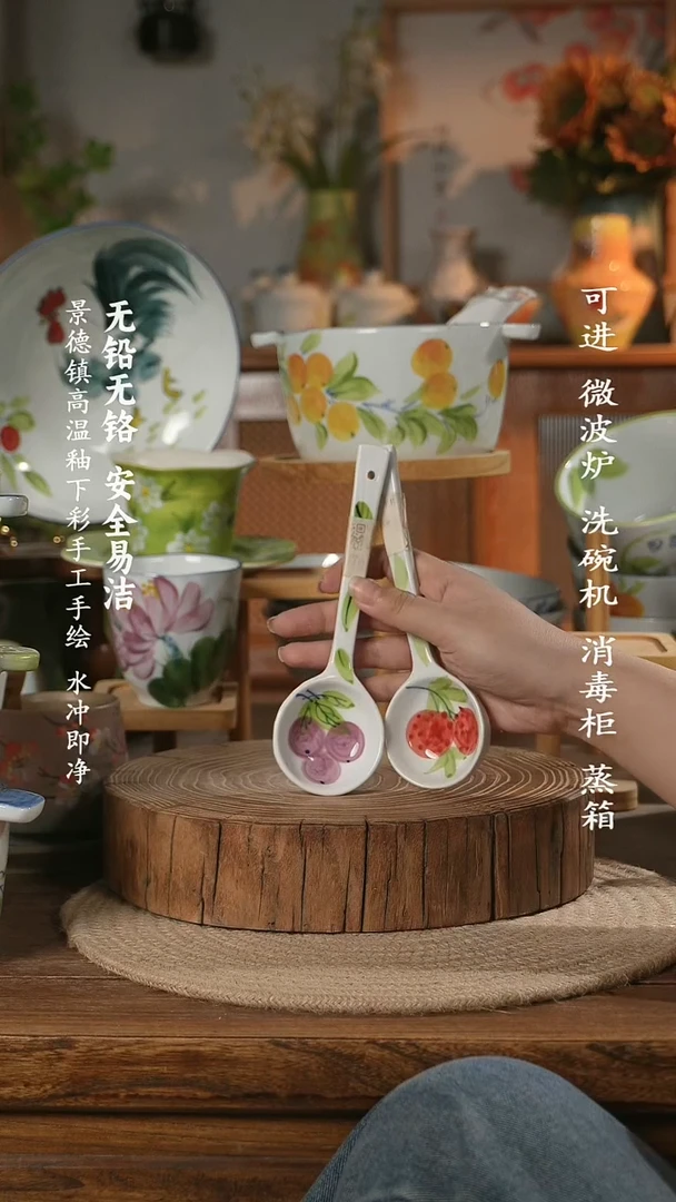 瓷景德镇高温瓷釉下彩手绘陶瓷