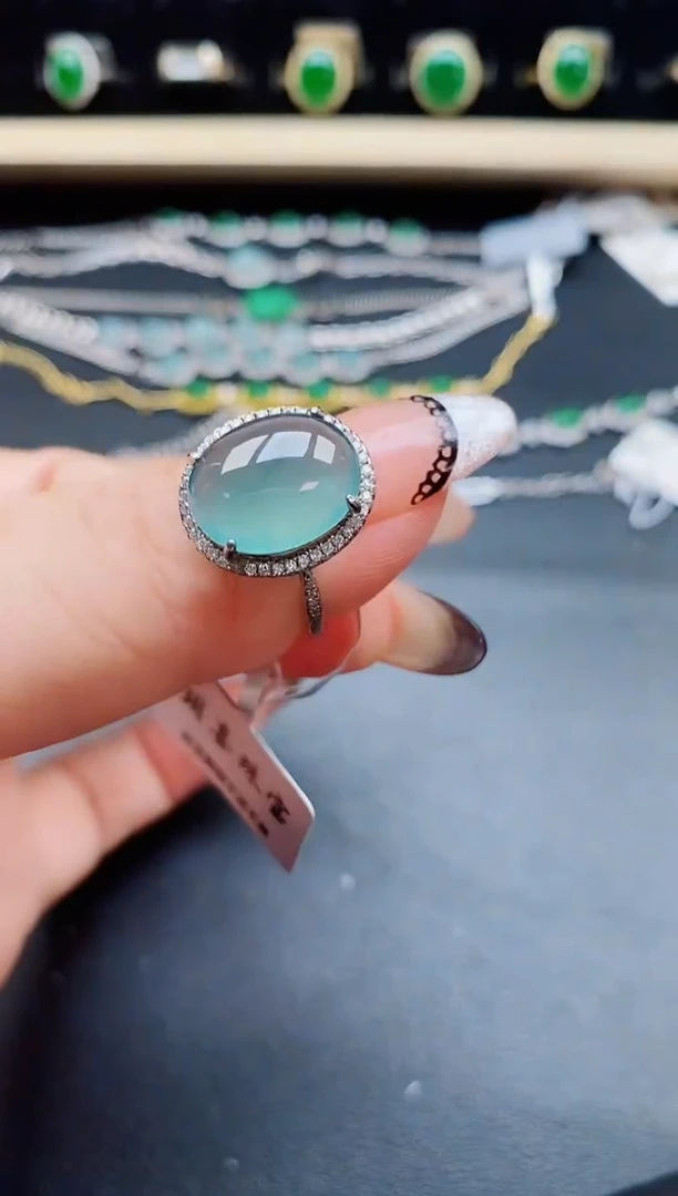 翡翠戒指银S925镶嵌50850