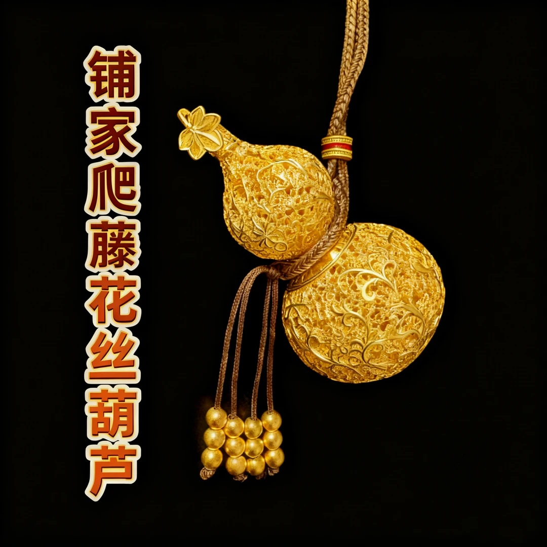 吊坠足银 【铺家爬藤花丝葫芦】花丝镂空葫芦时尚编织精美款