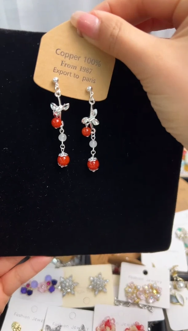 纯铜锆石合金南红耳钩