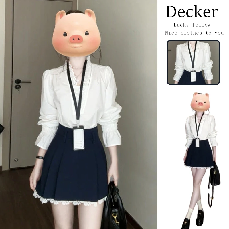 白色衬衫两件套套装女2025新款春季韩系穿搭别短裤套装