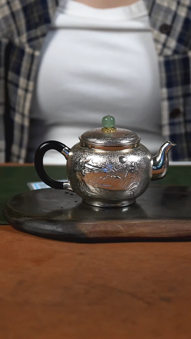 手工锤纹山水泡茶壶