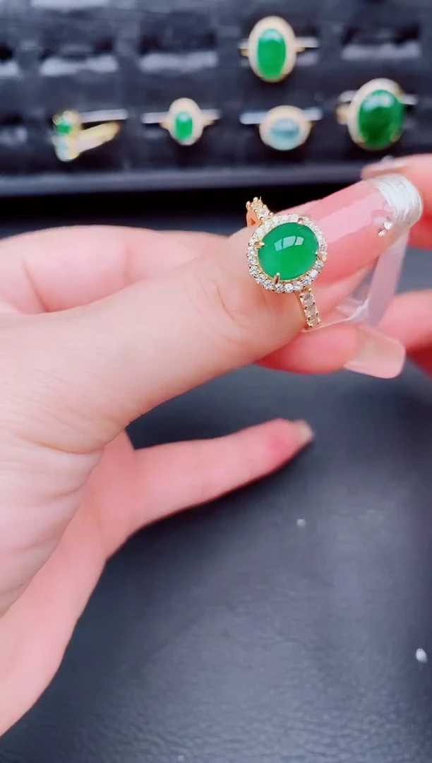 翡翠戒指银S925镶嵌天然a货翡翠345