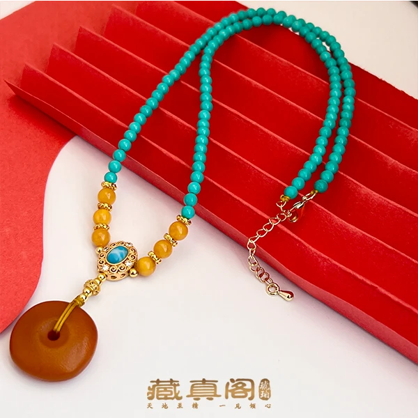 【藏真阁】H1702天然老蜜蜡饼子DIY吊坠