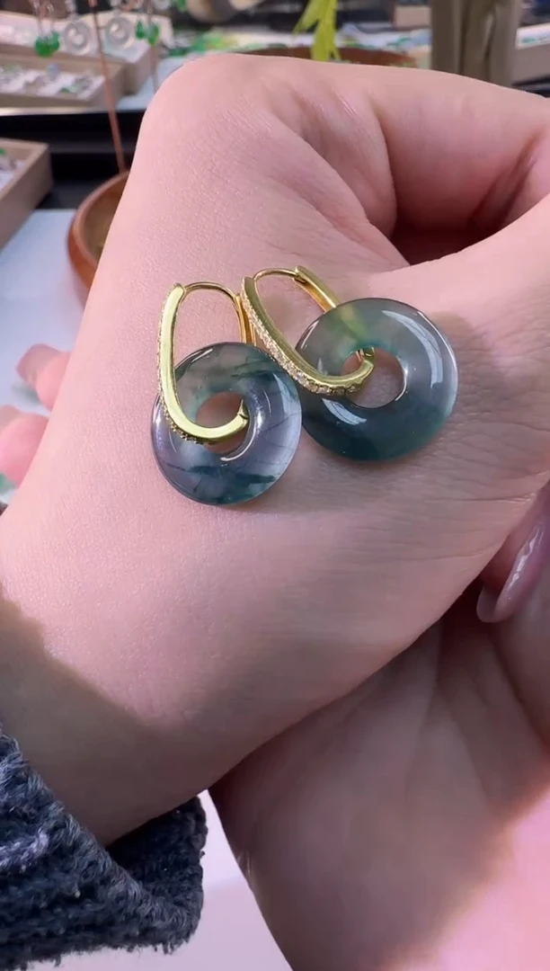 【闪购商品】翡翠耳饰银S925镶嵌缅甸翡翠A耳饰