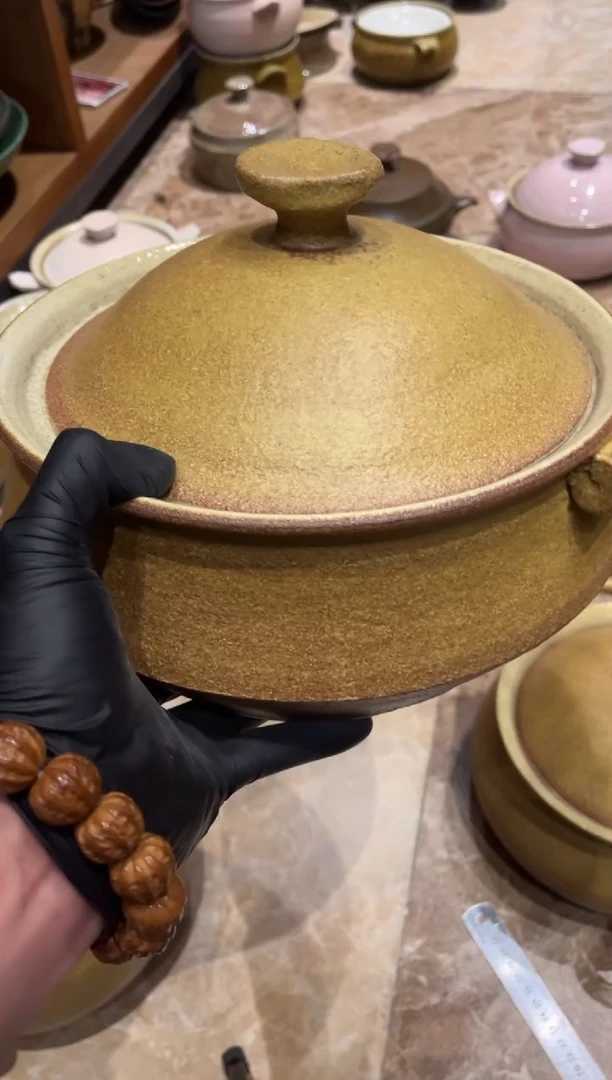 【闪购商品】瓷片223，哑光黄色双耳沙煲砂锅