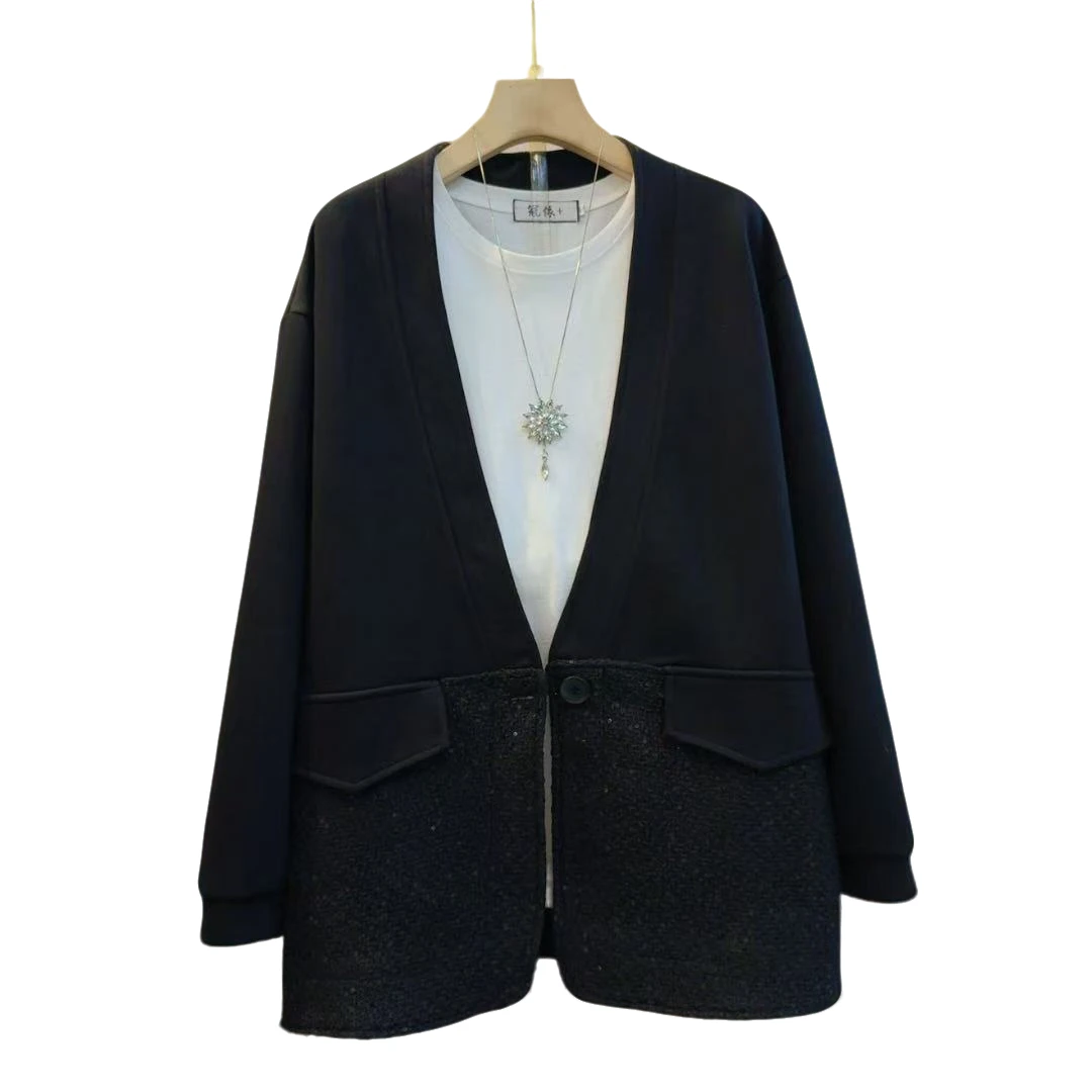 时尚韩版新款遮肉拼接减龄设计感百搭外套