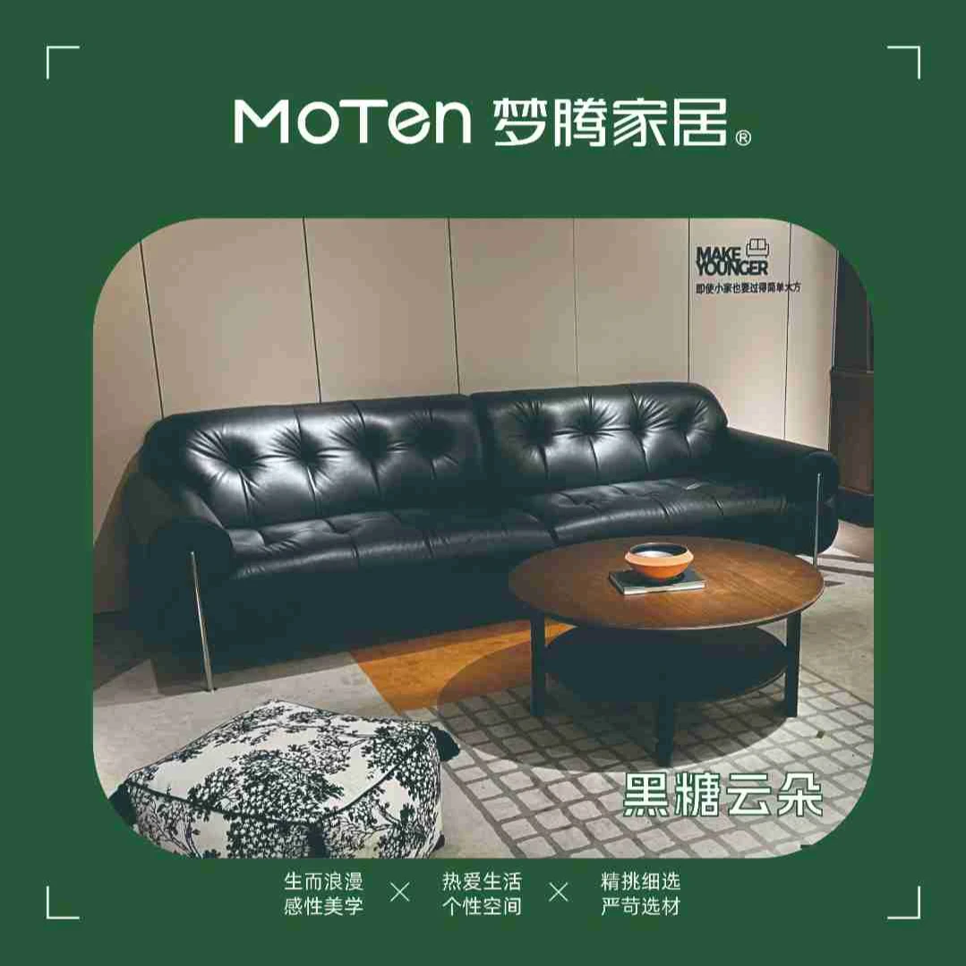 梦腾家居黑糖沙发法式复古中古客厅小户型黑色直排网红云朵沙发