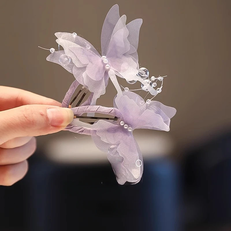 【2025新款】仙气渐变蝴蝶儿童对夹网红编发做造型女童BB夹头饰发饰