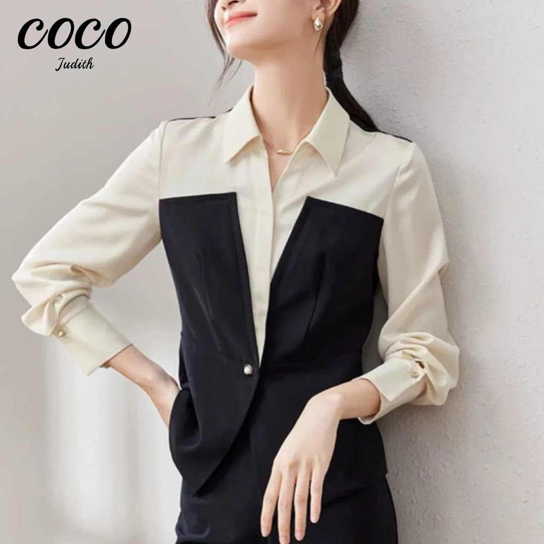 现货【RG1716】2025年新款气质别致设计衬衫简约衬衫领长袖女款上衣