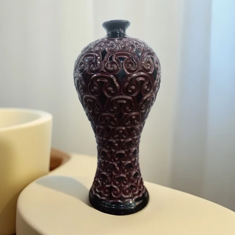 FR-001扬州漆器剔犀纯手工铜胎美人瓶摆件