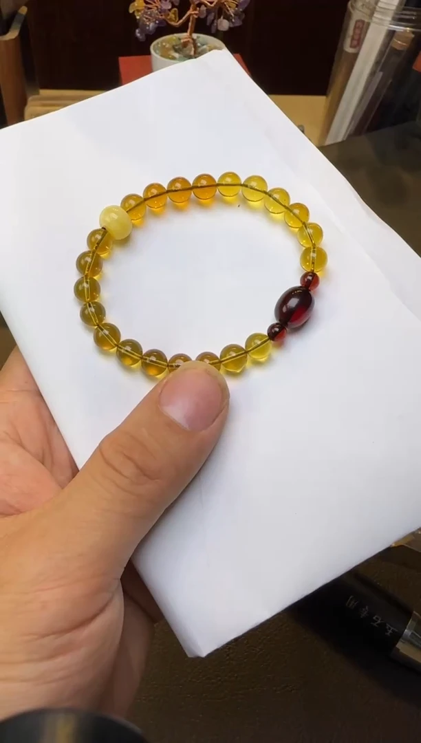 未镶嵌蓝珀手链蓝珀单圈7mm枣珠款