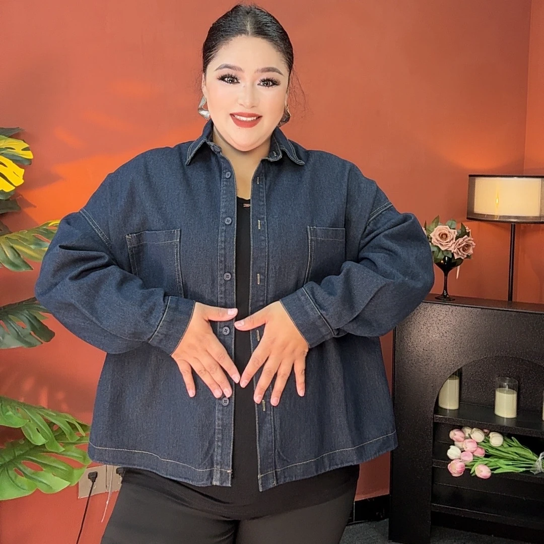 AHLIAMA大码女装2025推荐款长袖时尚百搭休闲宽松显瘦短款